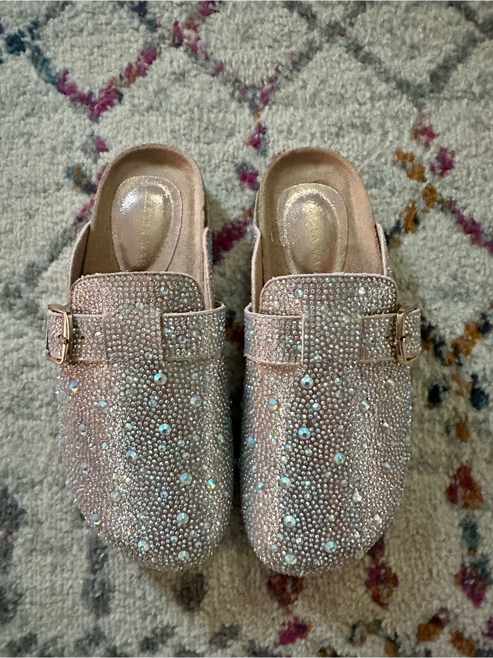Embellished Rose Gold Slip-On Mules - Women's Sparkle Clogs